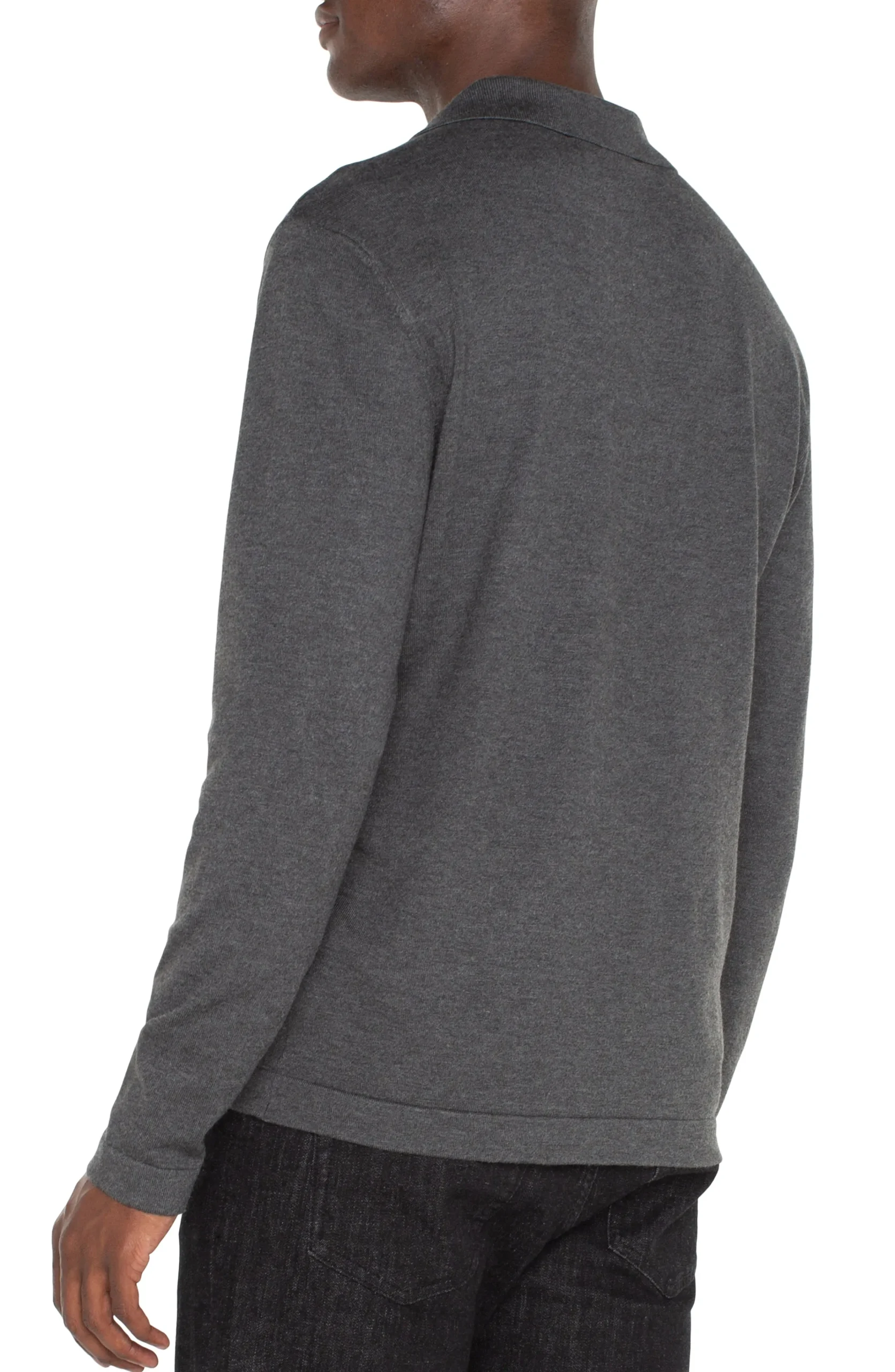 Liverpool Los Angeles Shirts-LONG SLEEVE KNIT POLO Charcoalgrey