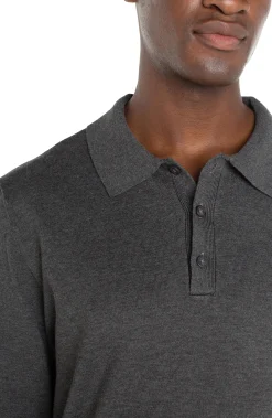 Liverpool Los Angeles Shirts-LONG SLEEVE KNIT POLO Charcoalgrey