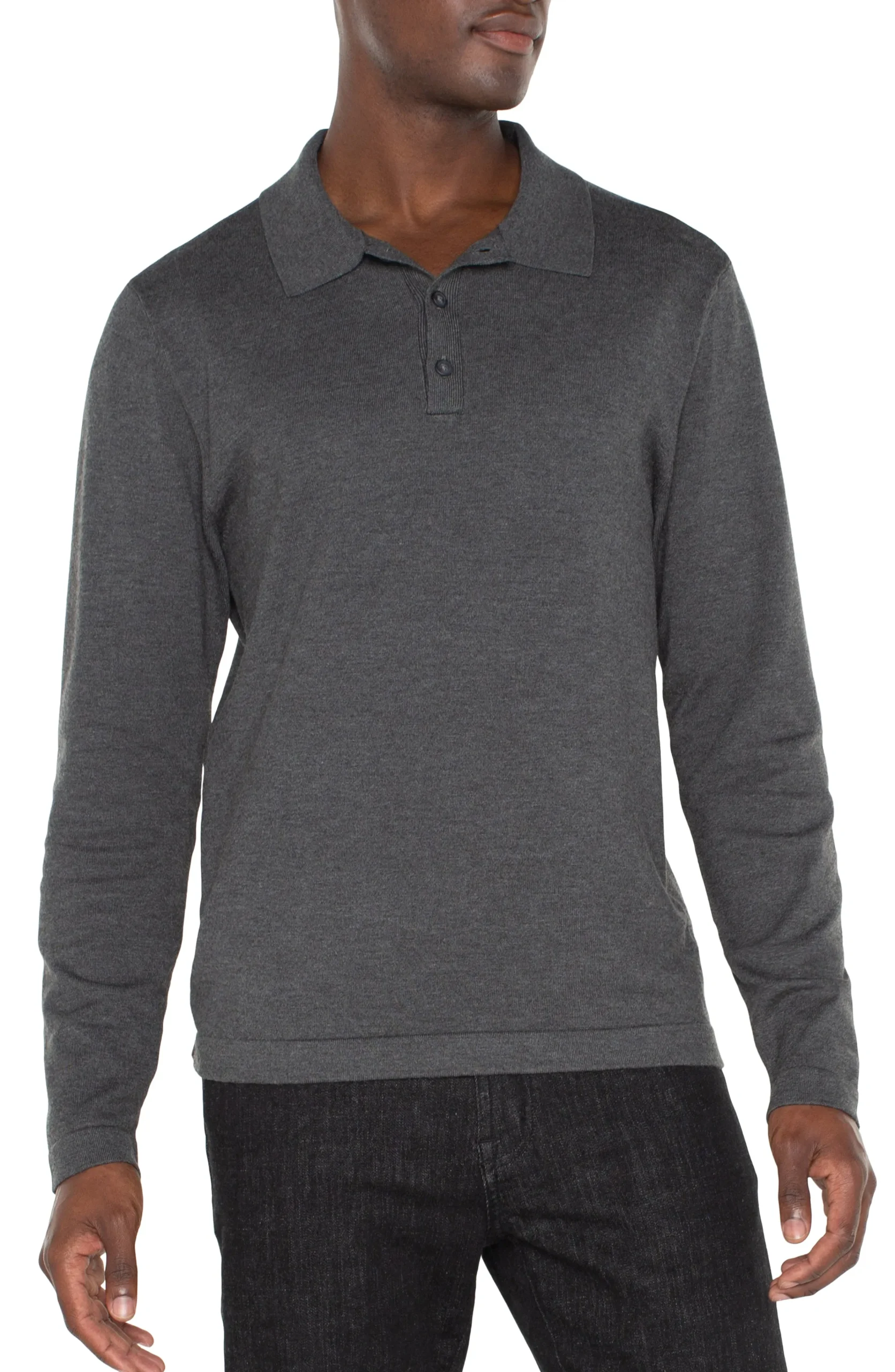 Liverpool Los Angeles Shirts-LONG SLEEVE KNIT POLO Charcoalgrey