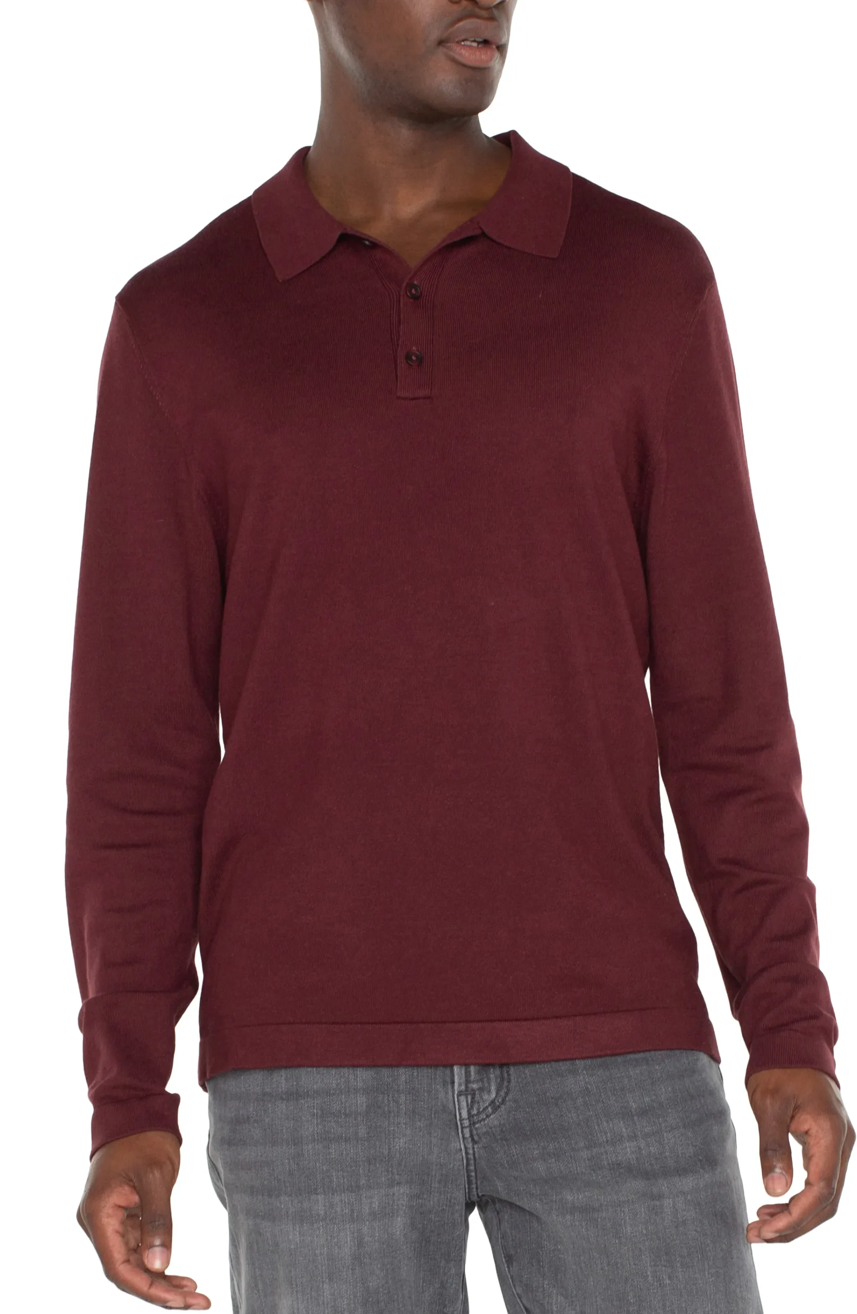 Liverpool Los Angeles Shirts-LONG SLEEVE KNIT POLO Burgundy