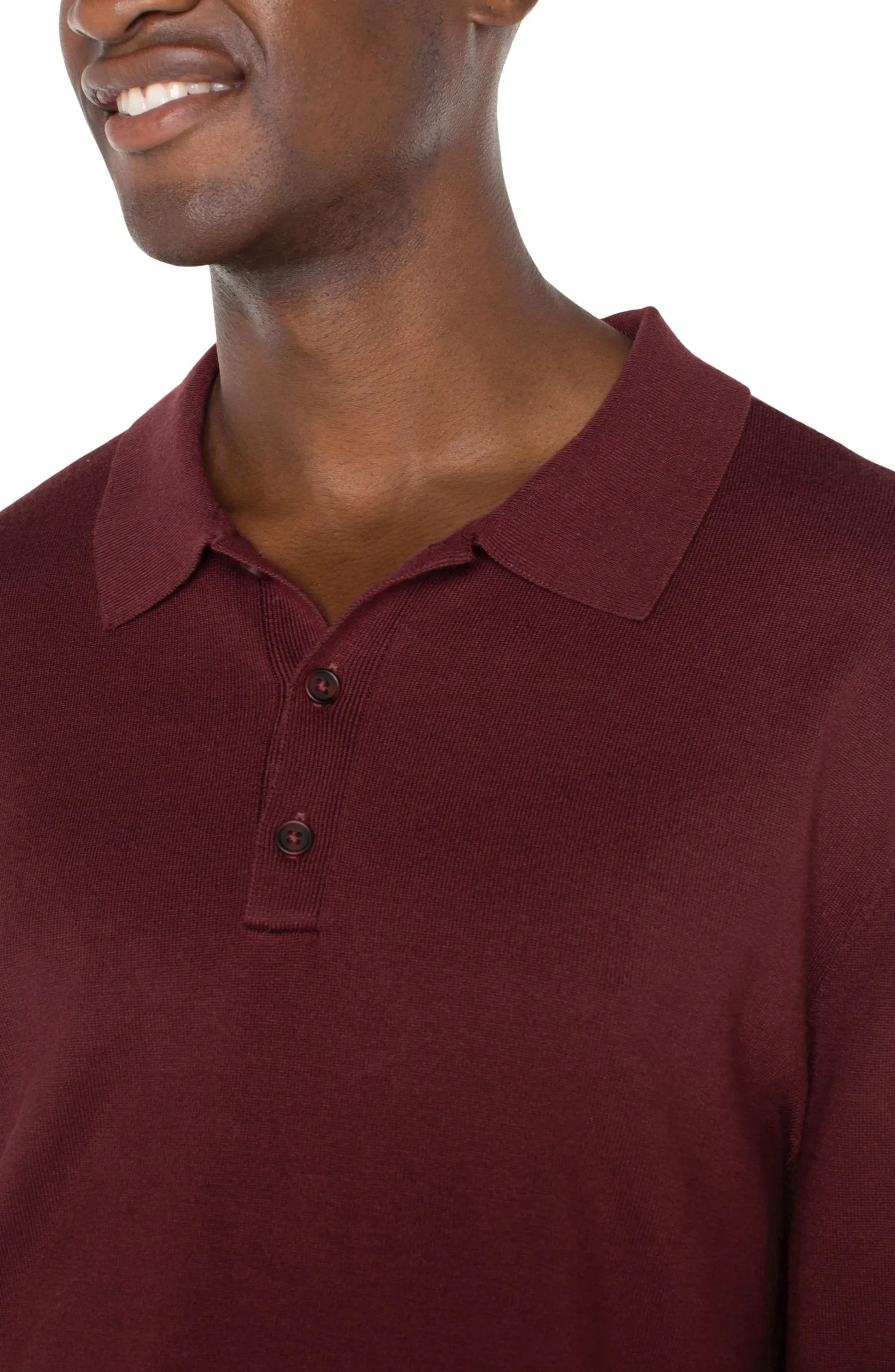 Liverpool Los Angeles Shirts-LONG SLEEVE KNIT POLO Burgundy