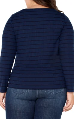 Liverpool Los Angeles Tops-LONG SLEEVE MITER KNIT TOP Darknavystripe