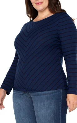 Liverpool Los Angeles Tops-LONG SLEEVE MITER KNIT TOP Darknavystripe