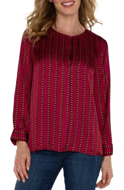 Liverpool Los Angeles Tops-LONG SLEEVE POPOVER WOVEN BLOUSE Rubydottedstripe