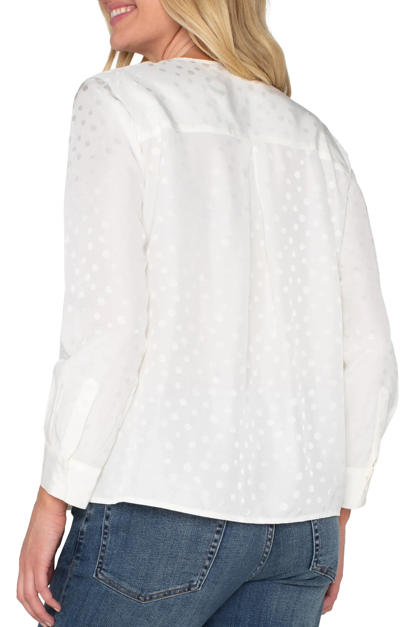 Liverpool Los Angeles Tops-LONG SLEEVE POPOVER WOVEN BLOUSE Porcelaindot