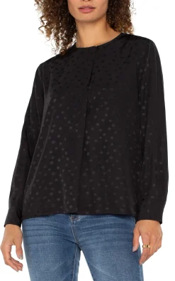 Liverpool Los Angeles Tops-LONG SLEEVE POPOVER WOVEN BLOUSE Blackdot
