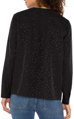 Liverpool Los Angeles Tops-LONG SLEEVE POPOVER WOVEN BLOUSE Blackdot