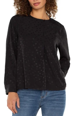 Liverpool Los Angeles Tops-LONG SLEEVE POPOVER WOVEN BLOUSE Blackdot