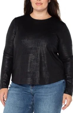 Liverpool Los Angeles Tops-LONG SLEEVE SCOOP NECK KNIT TOP Distressedblack