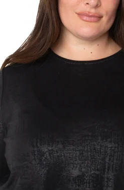 Liverpool Los Angeles Tops-LONG SLEEVE SCOOP NECK KNIT TOP Distressedblack