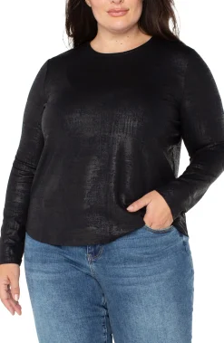 Liverpool Los Angeles Tops-LONG SLEEVE SCOOP NECK KNIT TOP Distressedblack