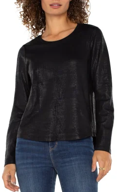 Liverpool Los Angeles Tees-LONG SLEEVE SCOOP NECK KNIT TOP Distressedblack
