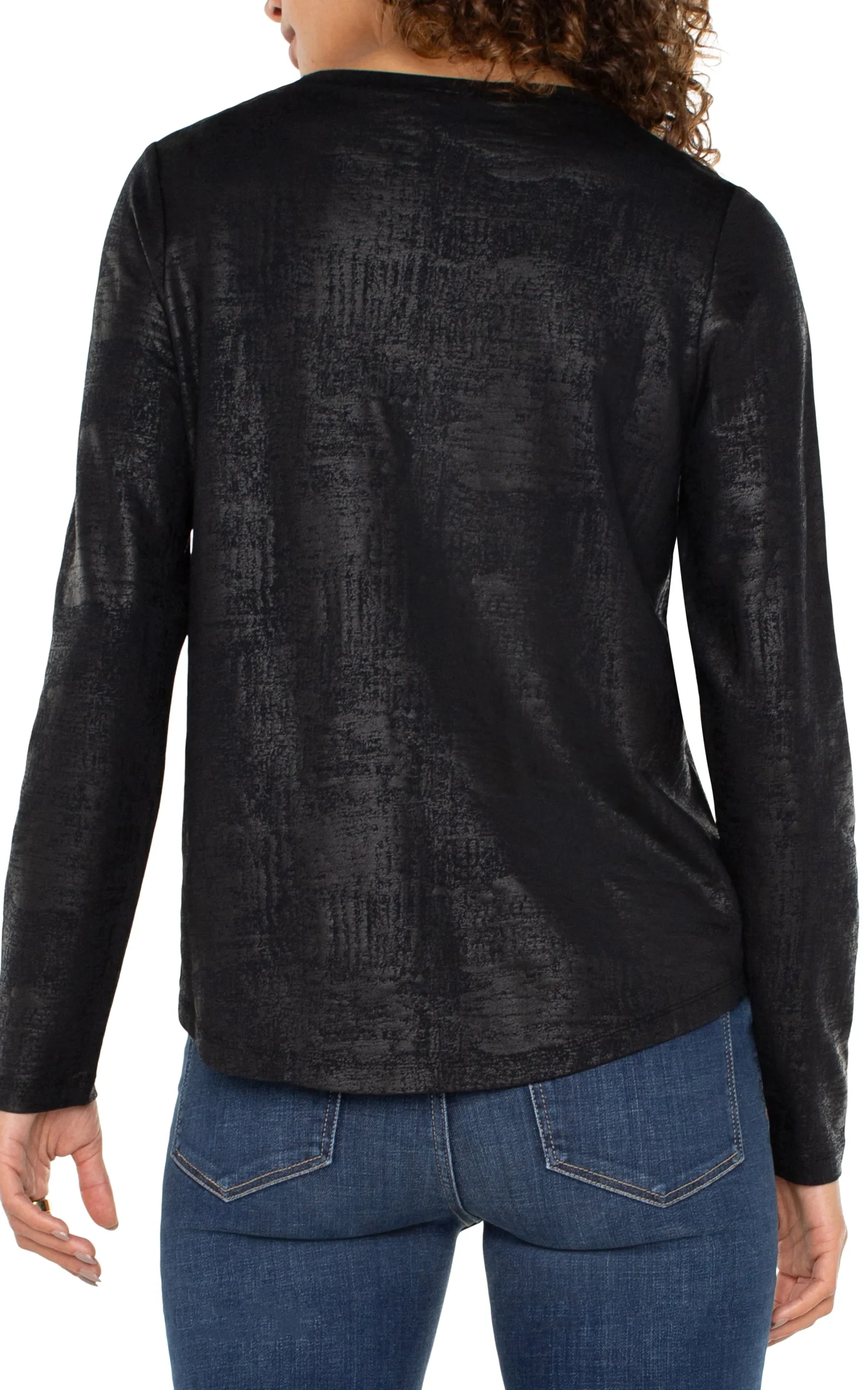 Liverpool Los Angeles Tees-LONG SLEEVE SCOOP NECK KNIT TOP Distressedblack