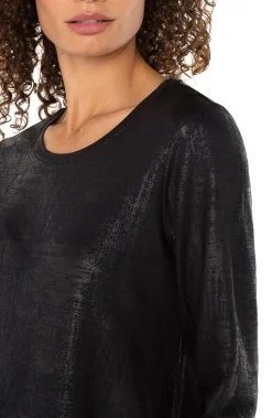 Liverpool Los Angeles Tees-LONG SLEEVE SCOOP NECK KNIT TOP Distressedblack