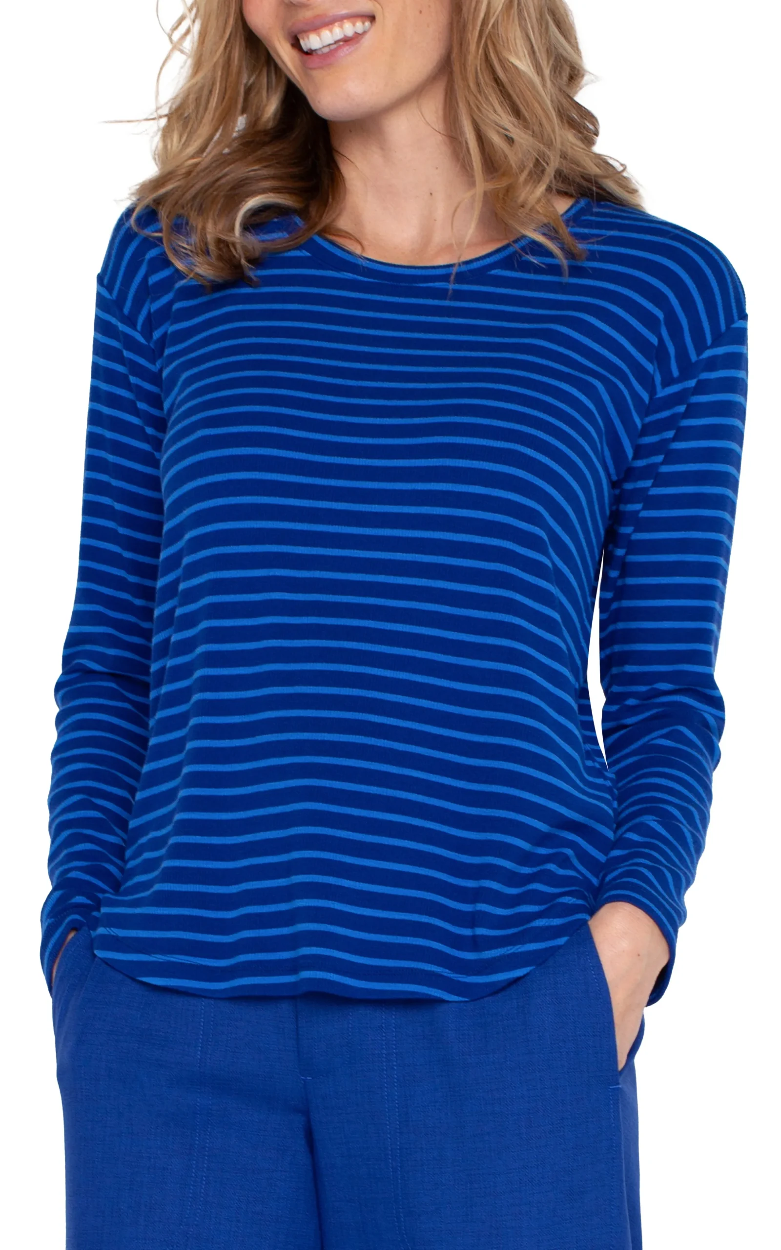 Liverpool Los Angeles Tees-LONG SLEEVE SCOOP NECK TOP Bluetopazstripe