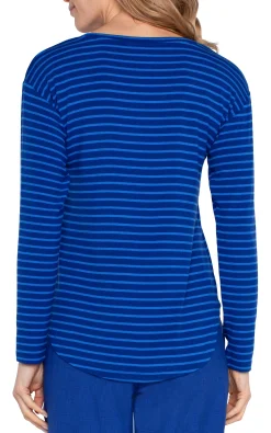 Liverpool Los Angeles Tees-LONG SLEEVE SCOOP NECK TOP Bluetopazstripe