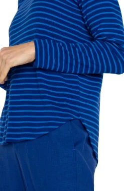 Liverpool Los Angeles Tees-LONG SLEEVE SCOOP NECK TOP Bluetopazstripe