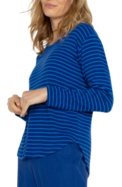 Liverpool Los Angeles Tees-LONG SLEEVE SCOOP NECK TOP Bluetopazstripe