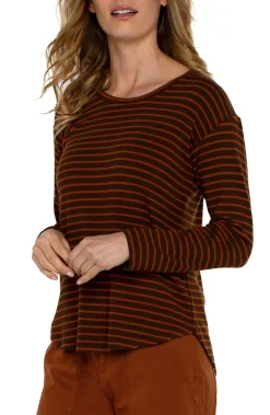 Liverpool Los Angeles Tees-LONG SLEEVE SCOOP NECK TOP Turmericstripe