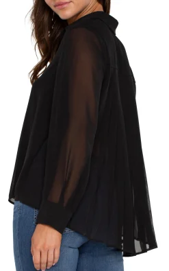 Liverpool Los Angeles Tops-LONG SLEEVE SHIRT WITH PLEAT BACK Black