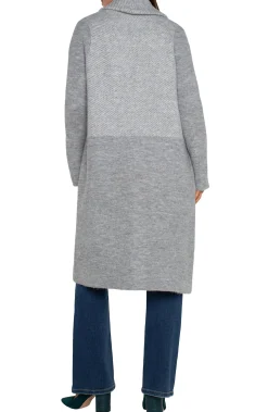Liverpool Los Angeles Coatigans-LONG SLEEVE SWEATER COATIGAN Greypatternblock