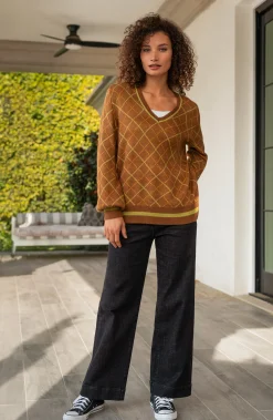 Liverpool Los Angeles Sweaters|Tees-LONG SLEEVE V NECK SWEATER Caramelmulti