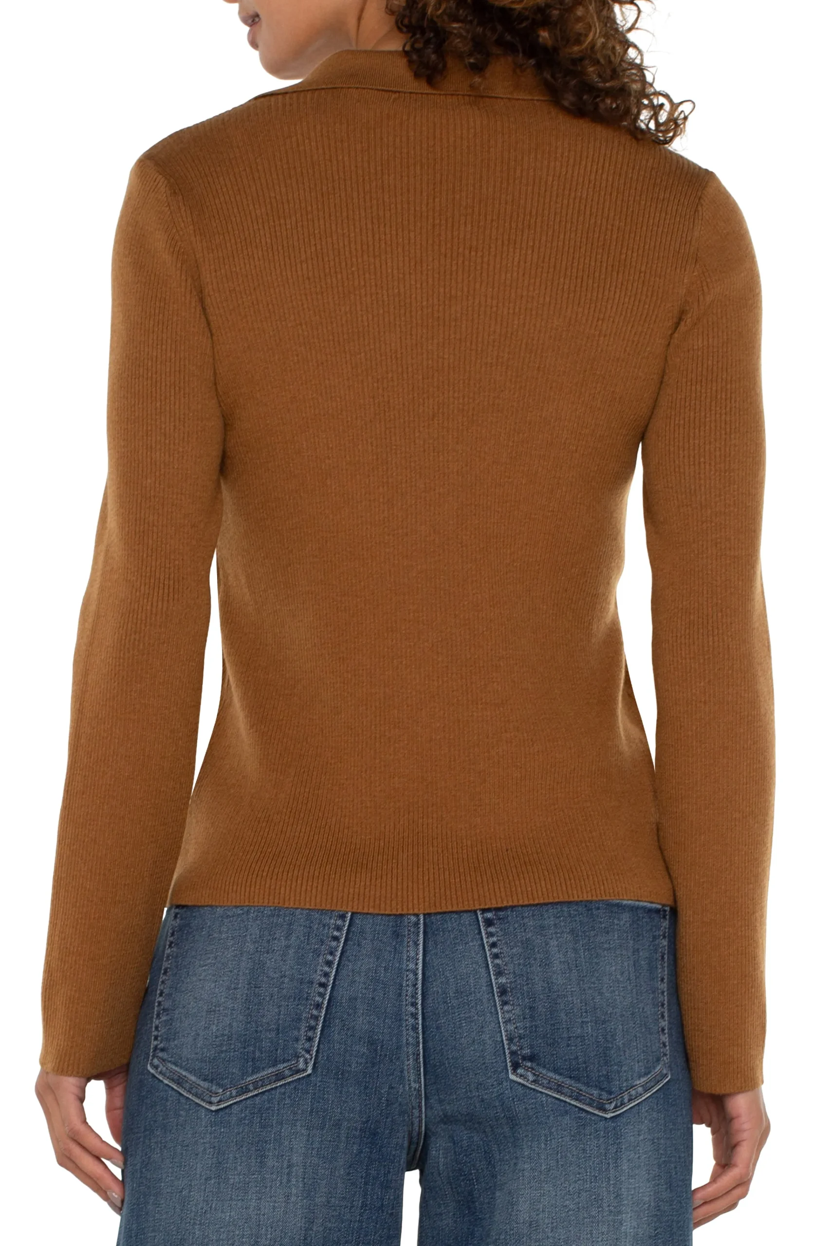 Liverpool Los Angeles Tees|Sweaters-LONG SLEEVE V-NECK COLLARED SWEATER Turmeric