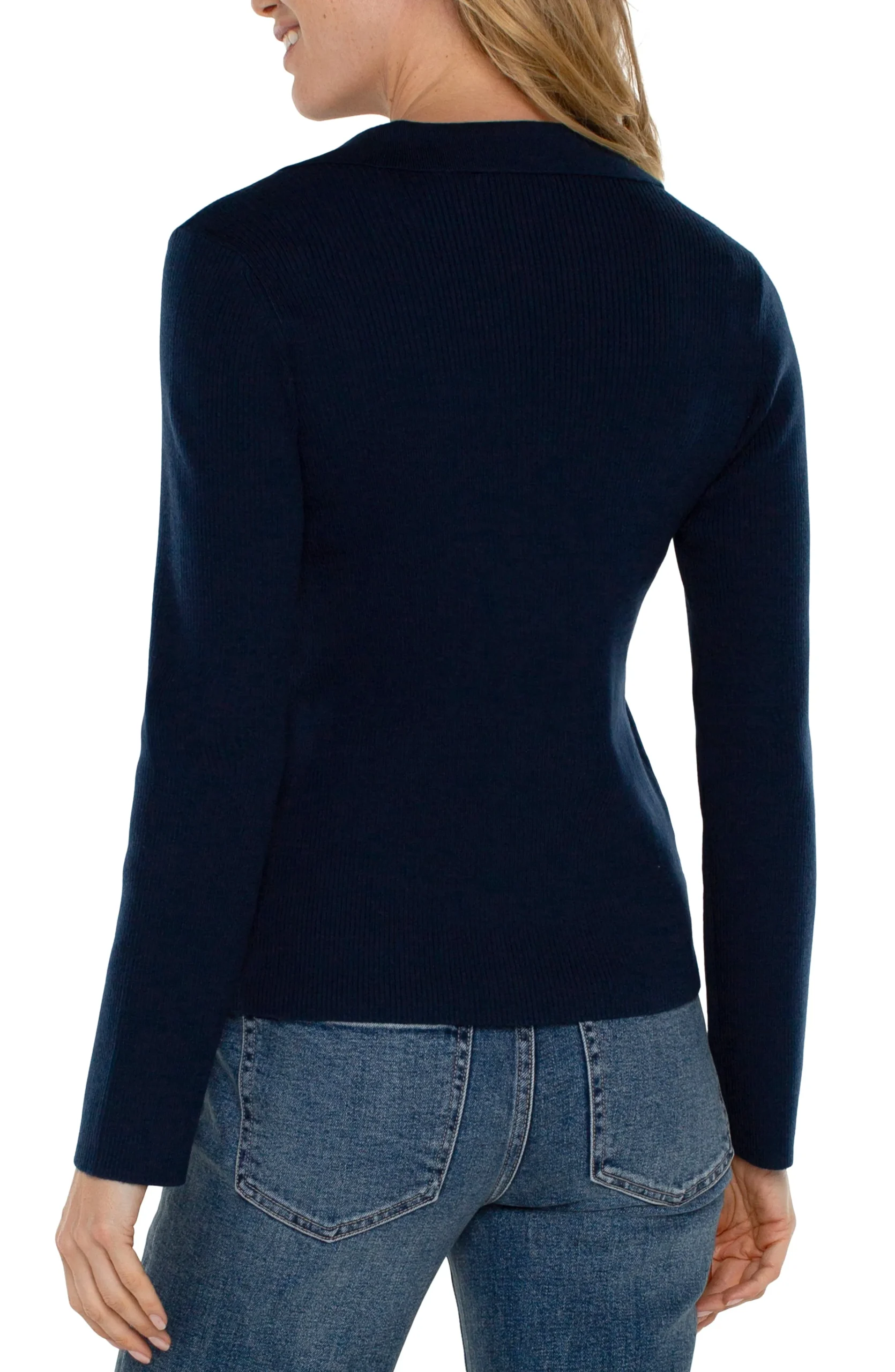 Liverpool Los Angeles Tees|Sweaters-LONG SLEEVE V-NECK COLLARED SWEATER Darknavy