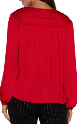 Liverpool Los Angeles Tops-LONG SLEEVE V-NECK WOVEN BLOUSE Tangored