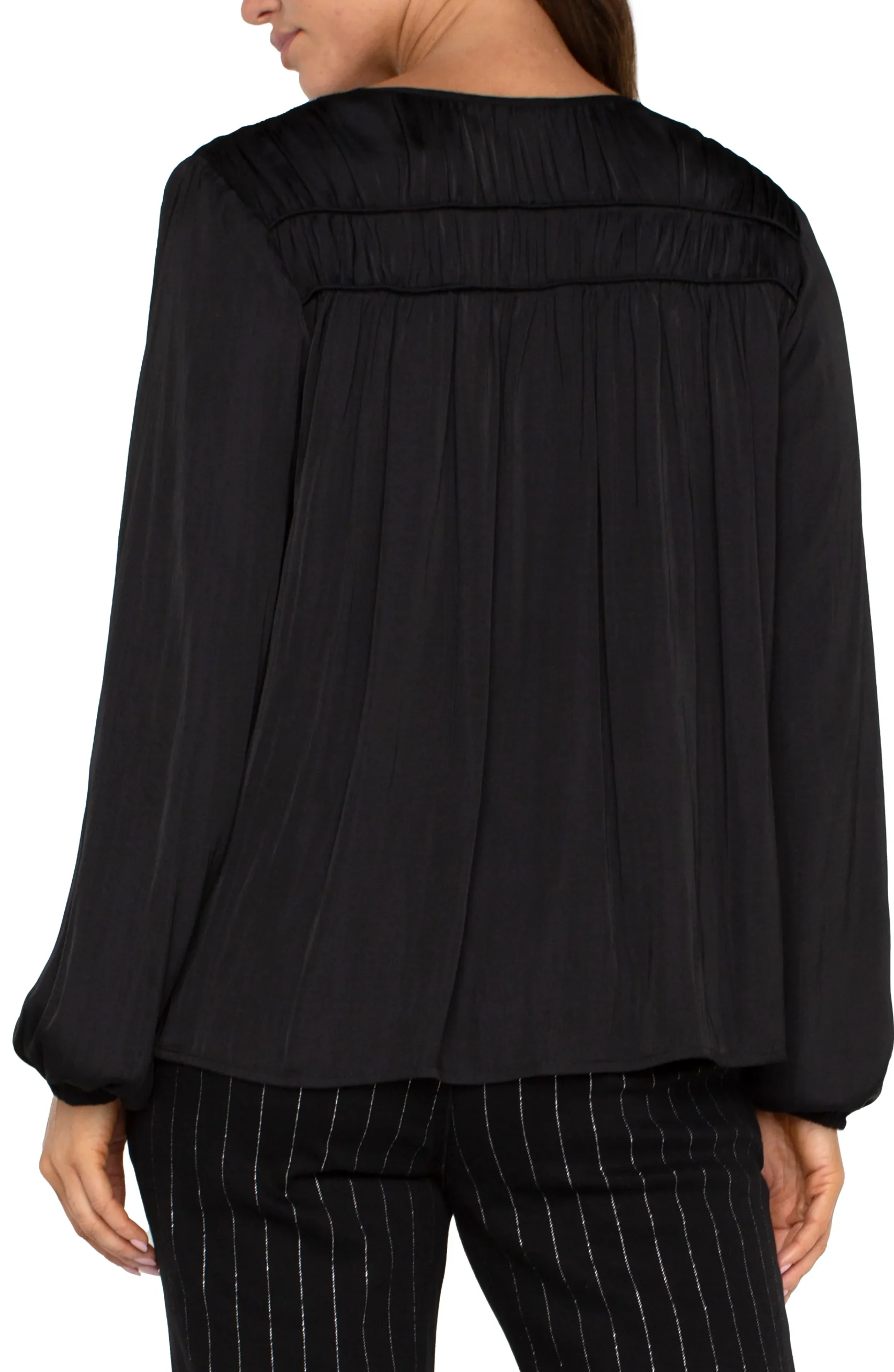 Liverpool Los Angeles Tops-LONG SLEEVE V-NECK WOVEN BLOUSE Black