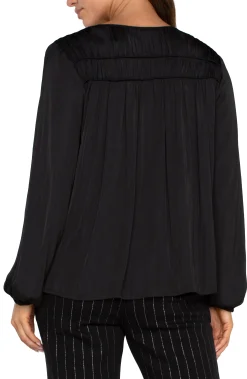Liverpool Los Angeles Tops-LONG SLEEVE V-NECK WOVEN BLOUSE Black