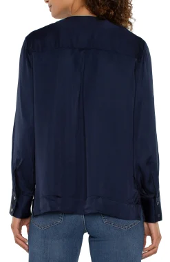 Liverpool Los Angeles Tops-LONG SLEEVE WOVEN TOP WITH ZIP FRONT Darknavy