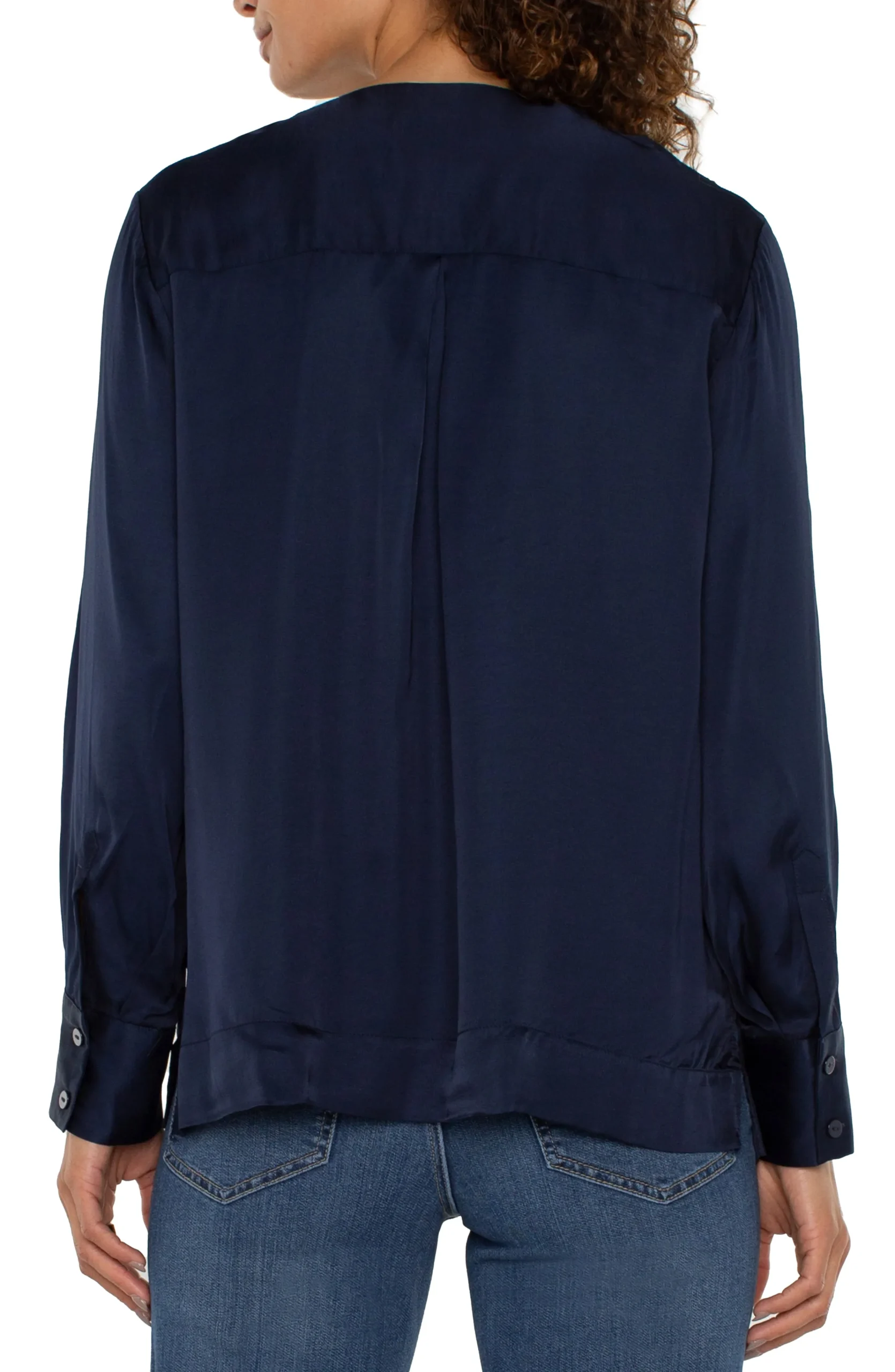 Liverpool Los Angeles Tops-LONG SLEEVE WOVEN TOP WITH ZIP FRONT Darknavy