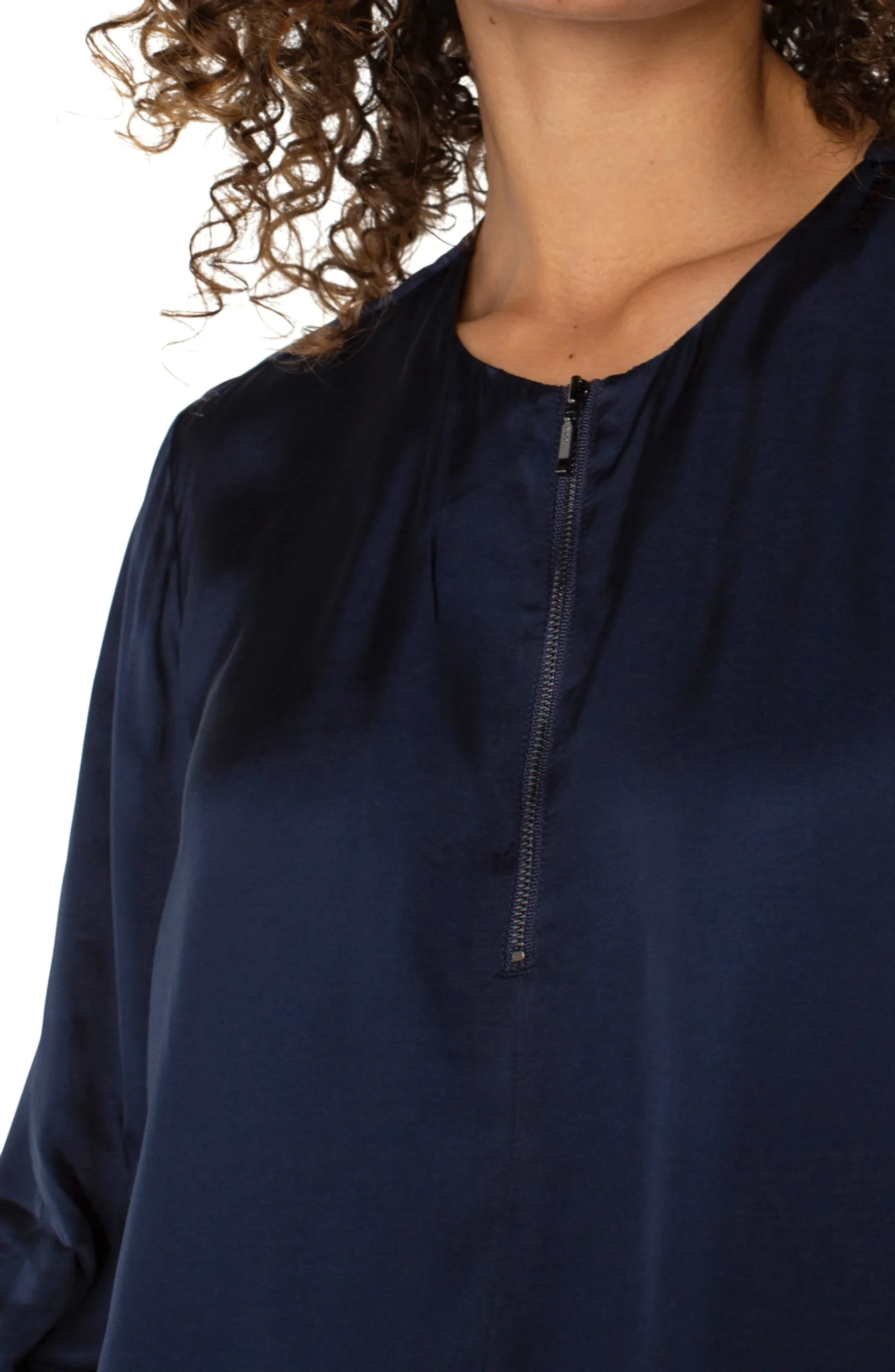 Liverpool Los Angeles Tops-LONG SLEEVE WOVEN TOP WITH ZIP FRONT Darknavy