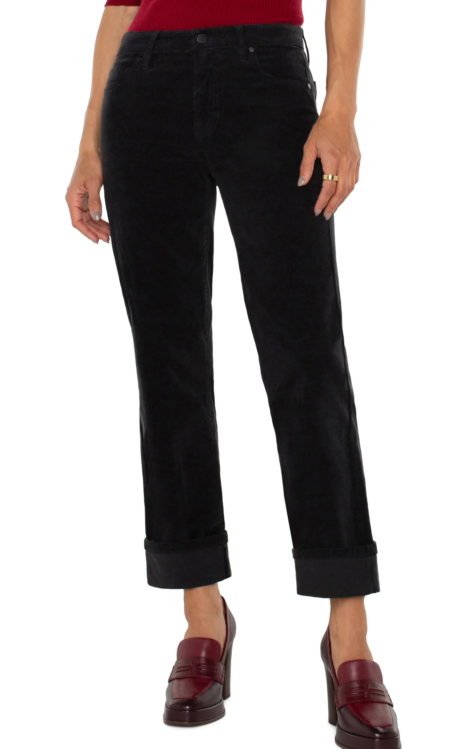 Liverpool Los Angeles Jeans|Pants-MARLEY GIRLFRIEND CUFFED CORDUROY Onyx