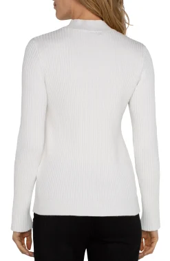 Liverpool Los Angeles Tees|Sweaters-MOCK NECK CABLE SWEATER Porcelain