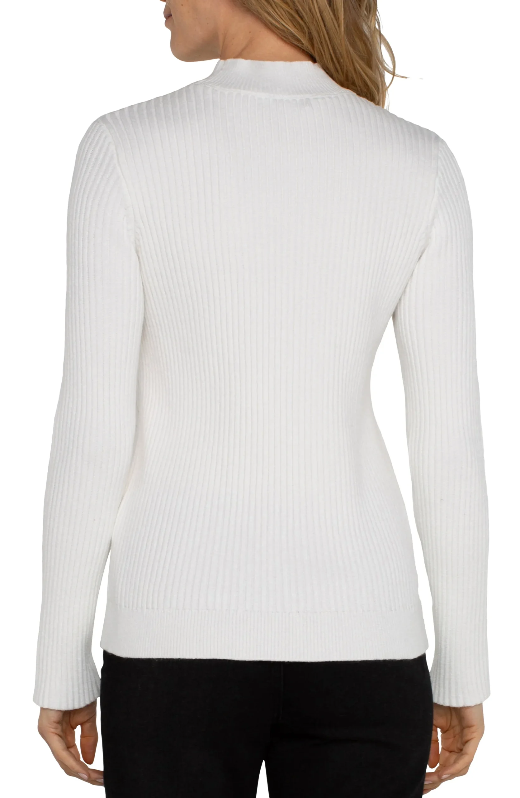 Liverpool Los Angeles Tees|Sweaters-MOCK NECK CABLE SWEATER Porcelain