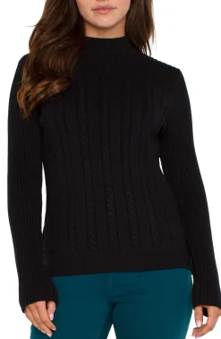 Liverpool Los Angeles Tees|Sweaters-MOCK NECK CABLE SWEATER Black