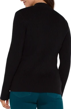 Liverpool Los Angeles Tees|Sweaters-MOCK NECK CABLE SWEATER Black
