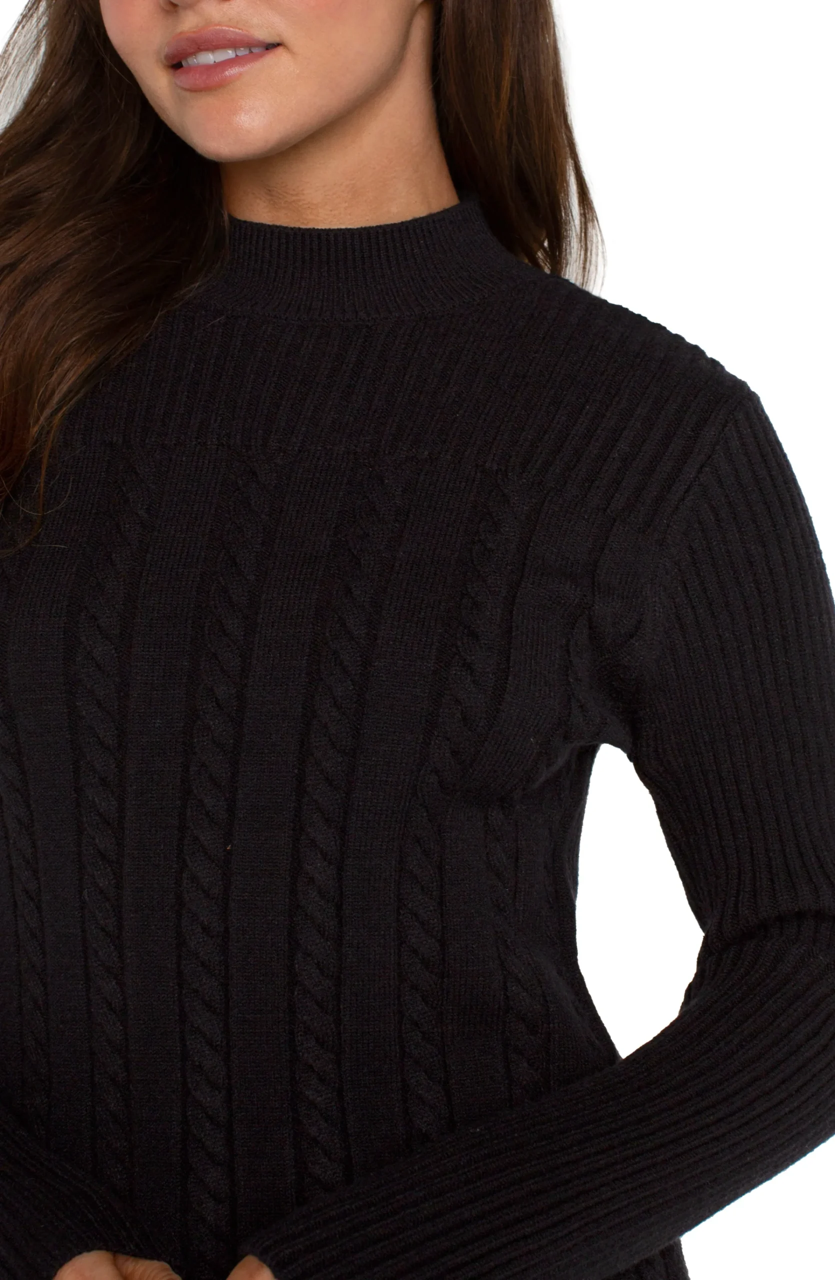 Liverpool Los Angeles Tees|Sweaters-MOCK NECK CABLE SWEATER Black