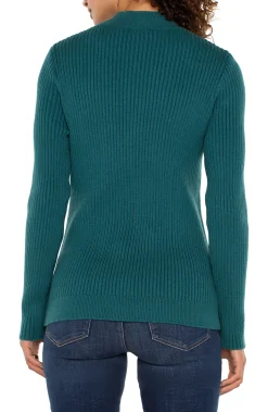Liverpool Los Angeles Tees|Sweaters-MOCK NECK CABLE SWEATER Malachite