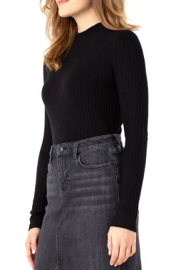 Liverpool Los Angeles Tees-MOCK NECK LONG SLEEVE KNIT TOP Black