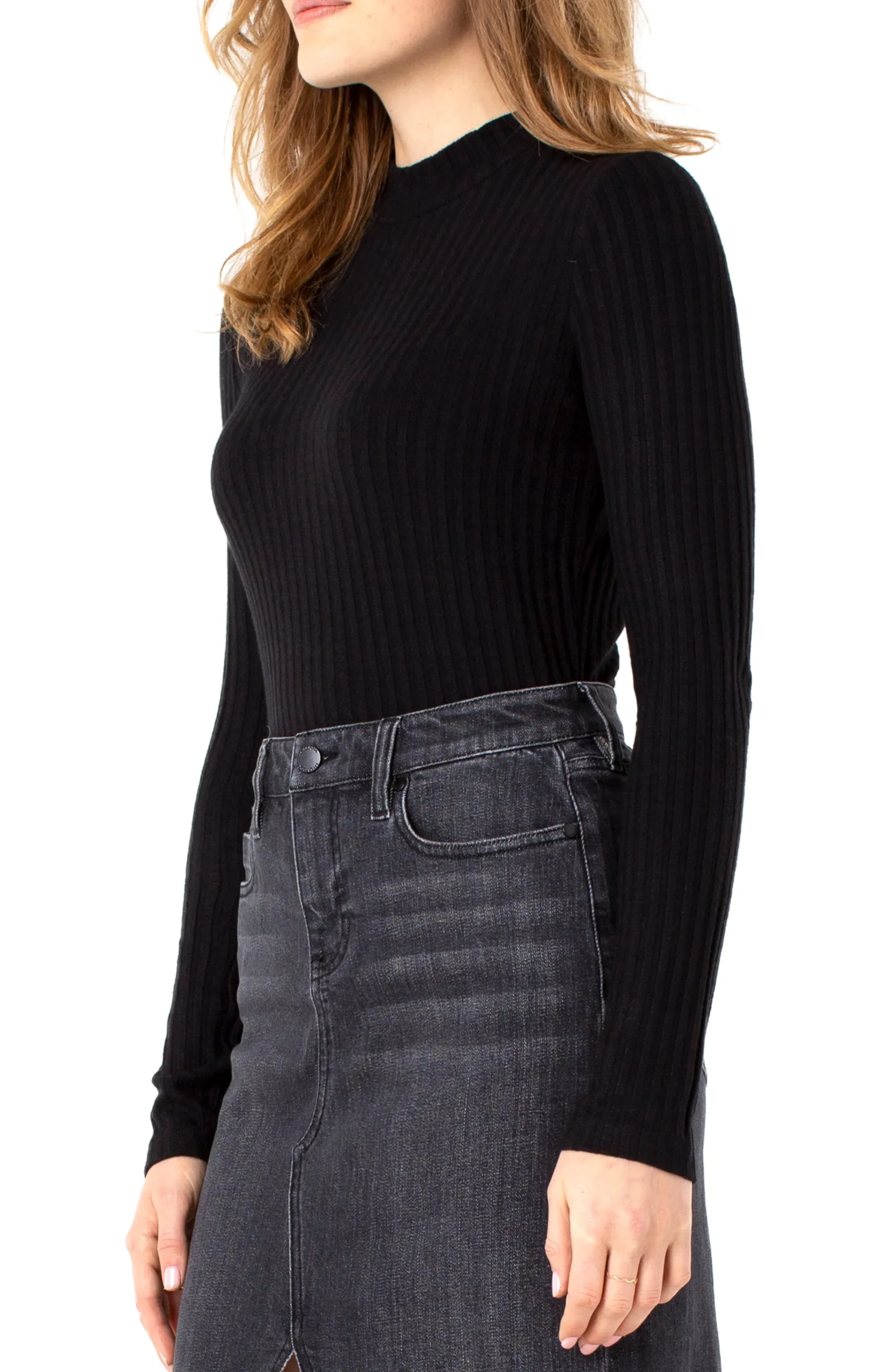 Liverpool Los Angeles Tees-MOCK NECK LONG SLEEVE KNIT TOP Black