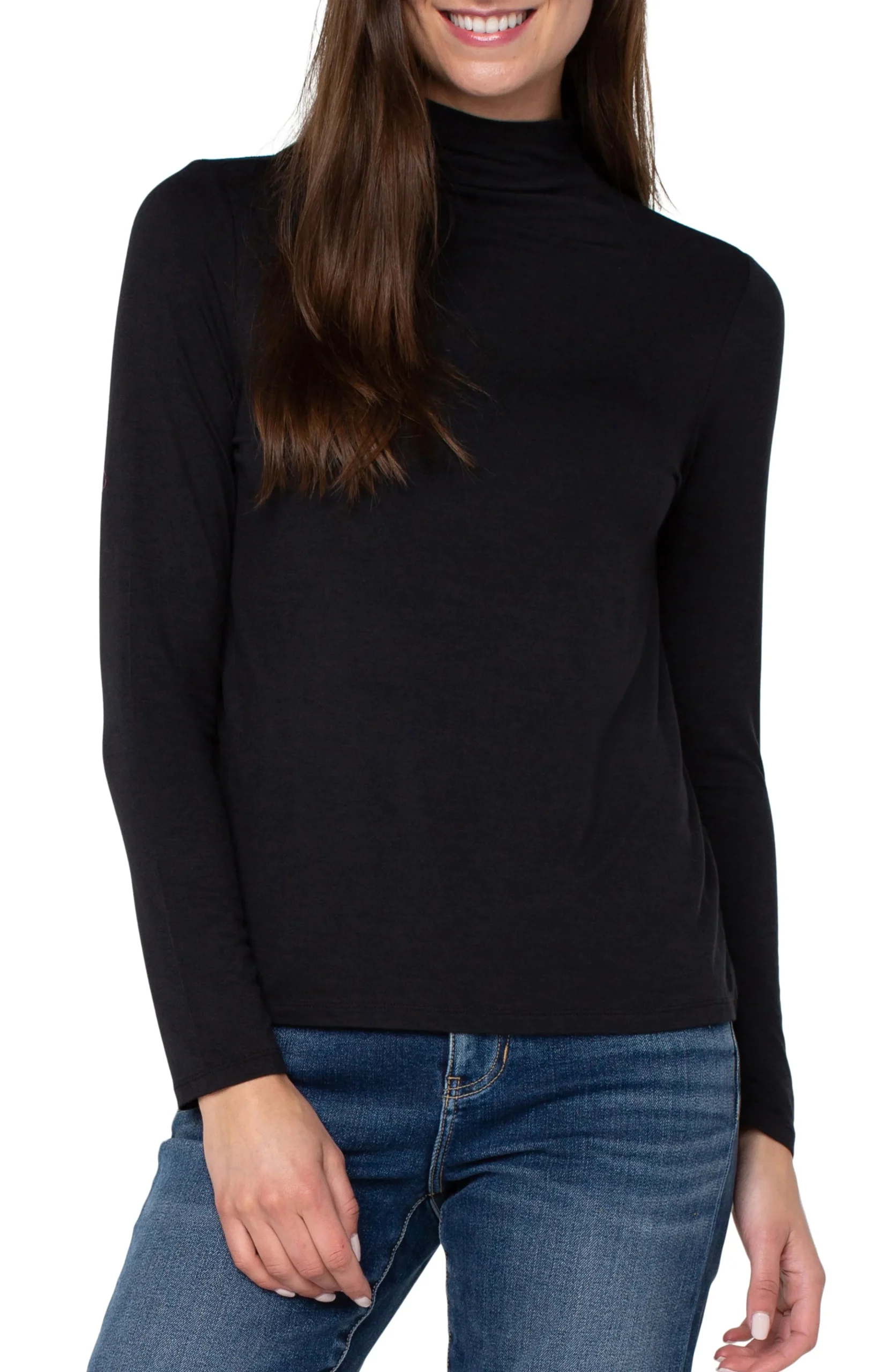 Liverpool Los Angeles Tees-MOCK NECK LONG SLEEVE KNIT TOP Black