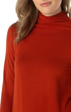 Liverpool Los Angeles Tees-MOCK NECK LONG SLEEVE KNIT TOP Terracotta