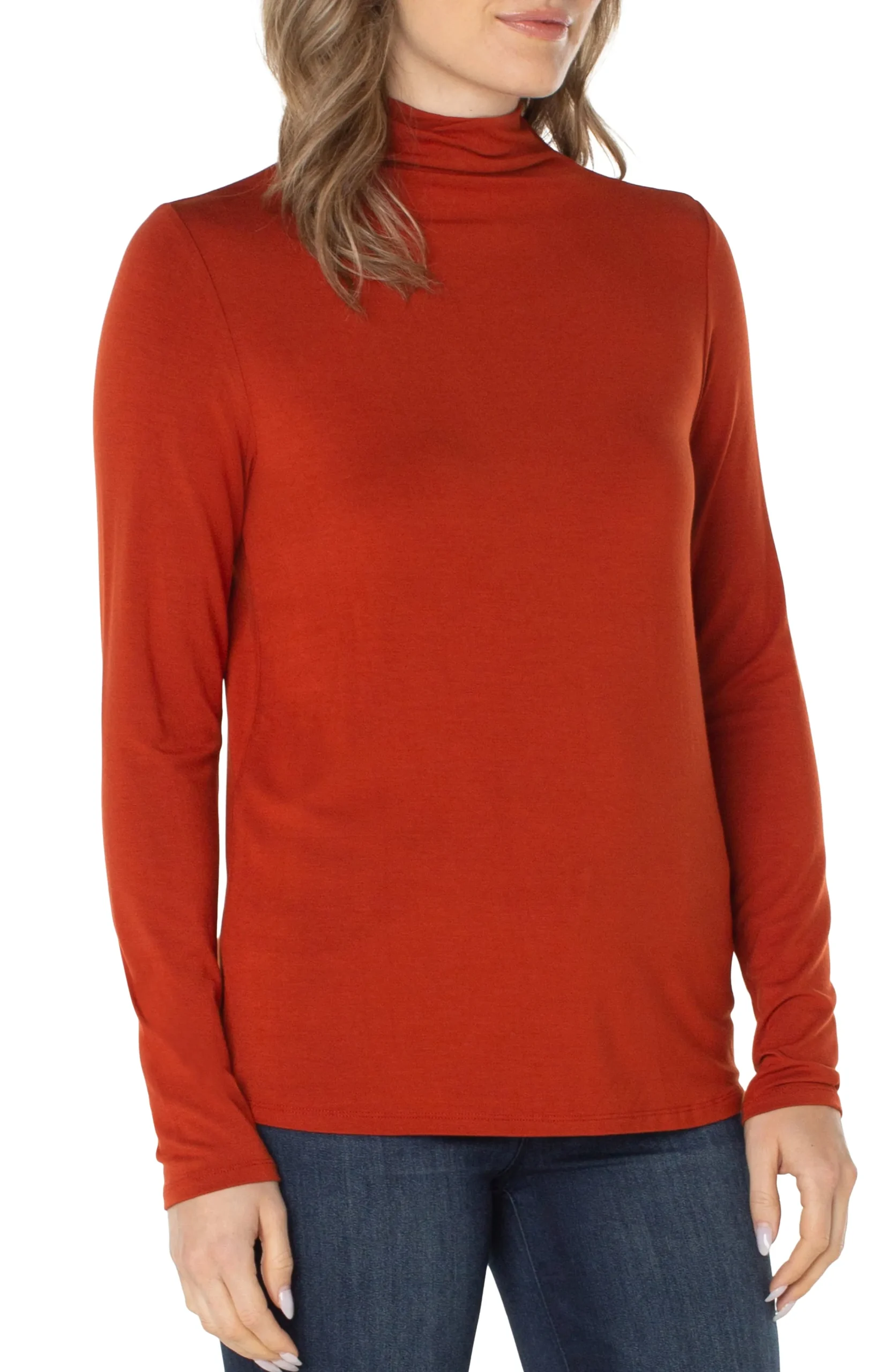 Liverpool Los Angeles Tees-MOCK NECK LONG SLEEVE KNIT TOP Terracotta