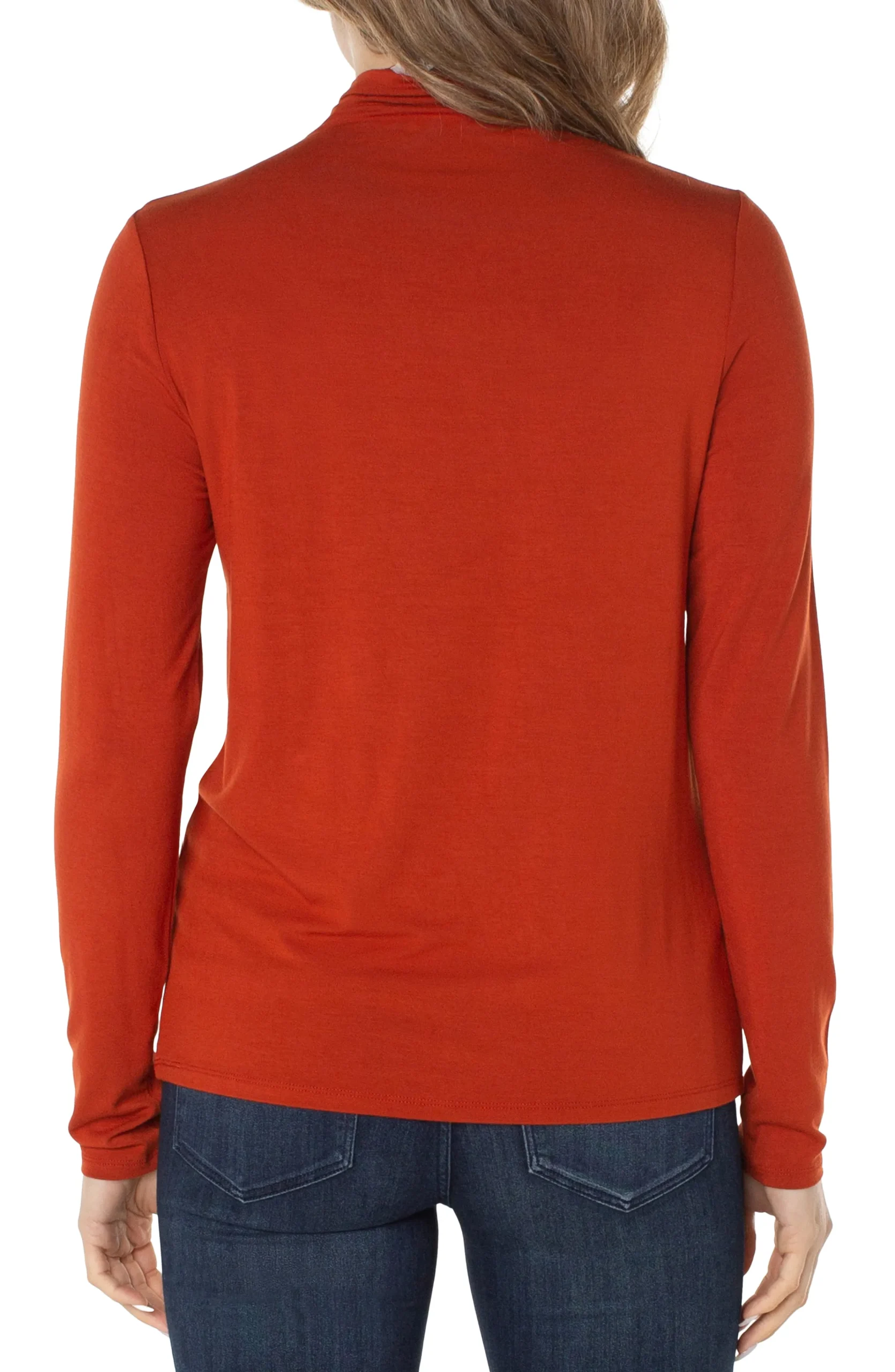 Liverpool Los Angeles Tees-MOCK NECK LONG SLEEVE KNIT TOP Terracotta