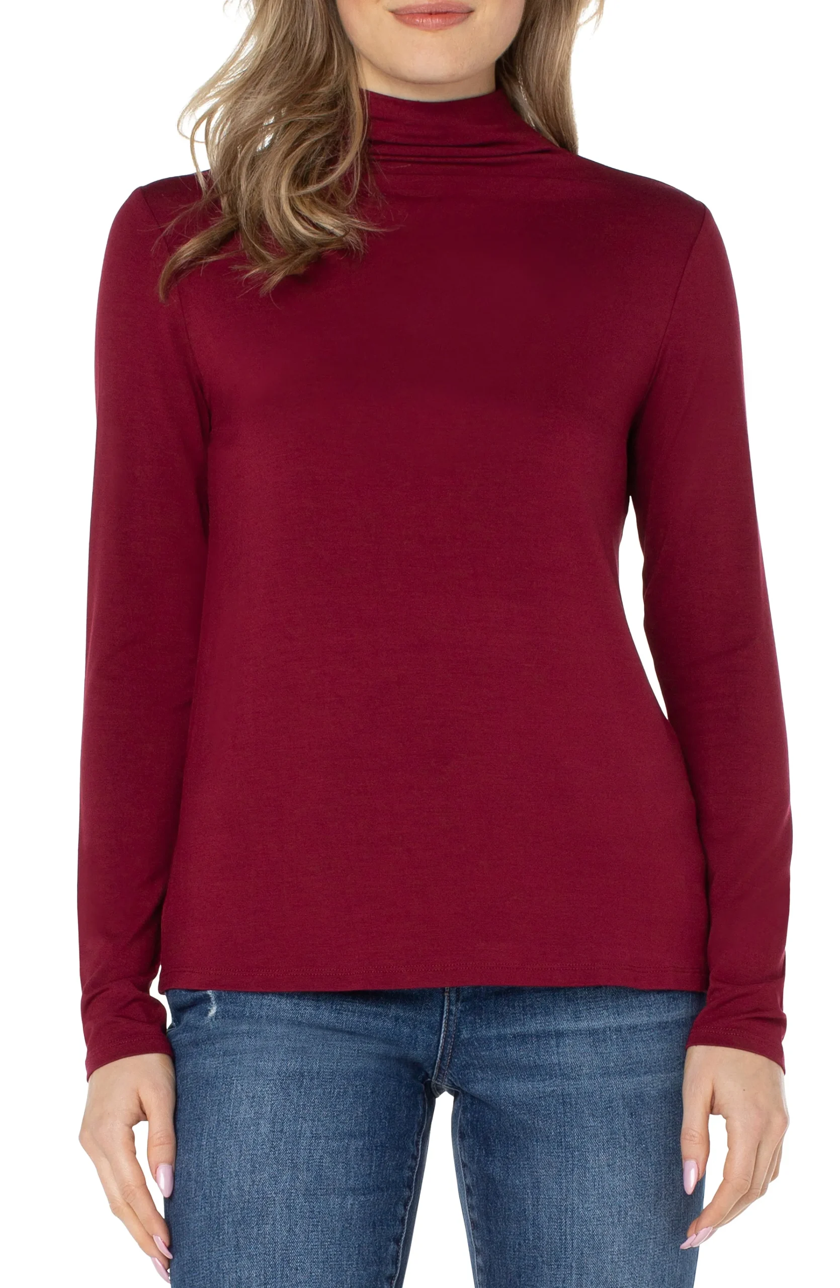 Liverpool Los Angeles Tees-MOCK NECK LONG SLEEVE KNIT TOP Redvelvet