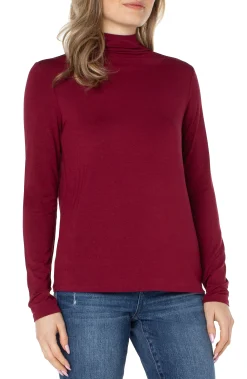 Liverpool Los Angeles Tees-MOCK NECK LONG SLEEVE KNIT TOP Redvelvet