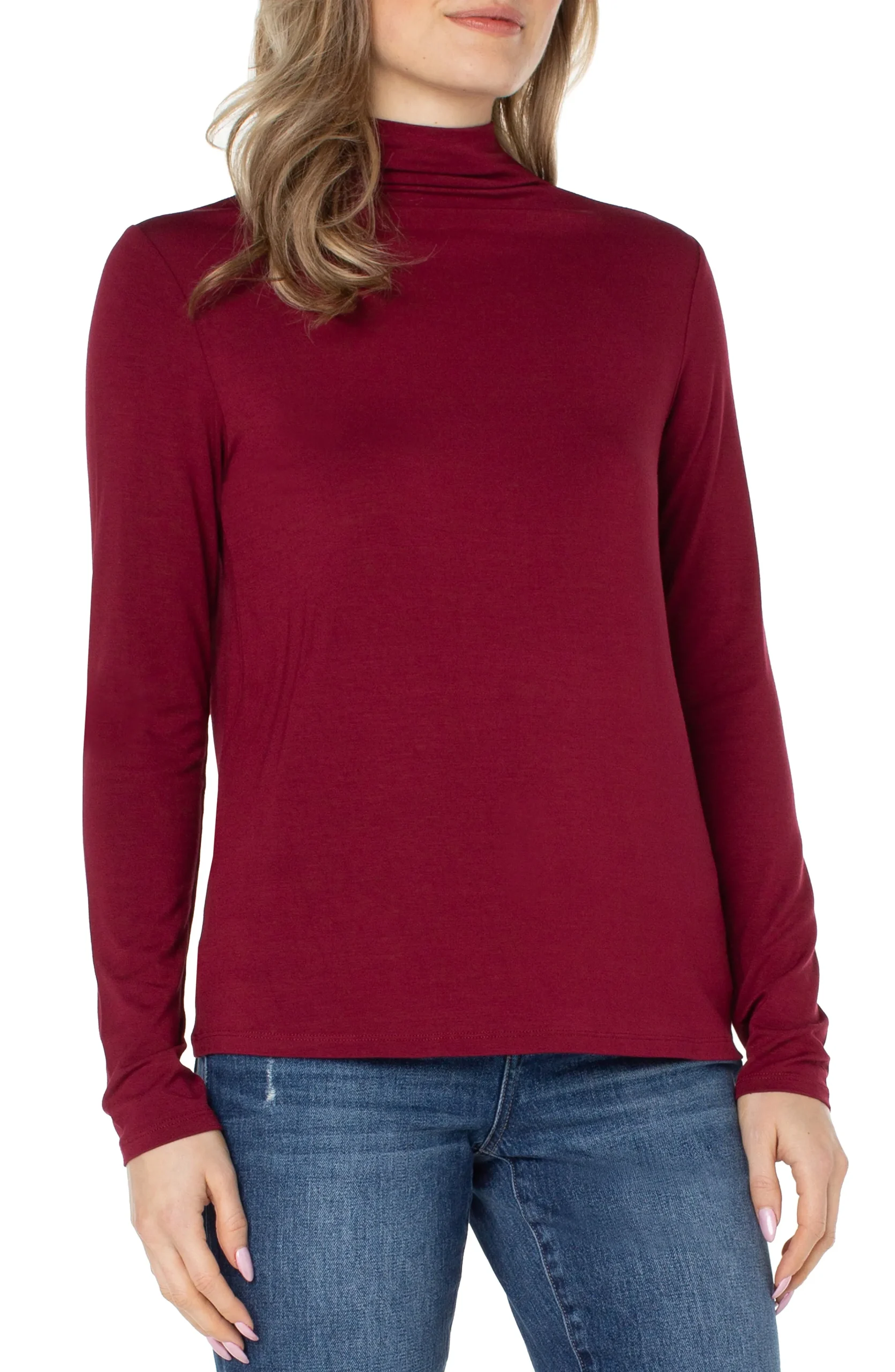 Liverpool Los Angeles Tees-MOCK NECK LONG SLEEVE KNIT TOP Redvelvet